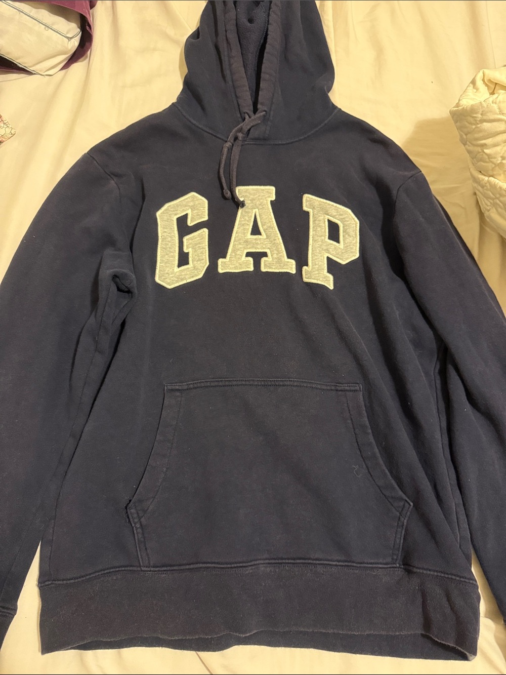 GAP Men's Navy Crewneck Hoodie with Cream Logo Appliqué